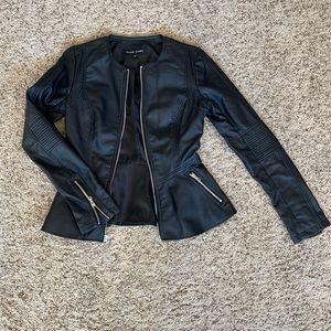 NWOT Black Rivet Faux Leather Peplum Motorcycle Jacket Size XS
